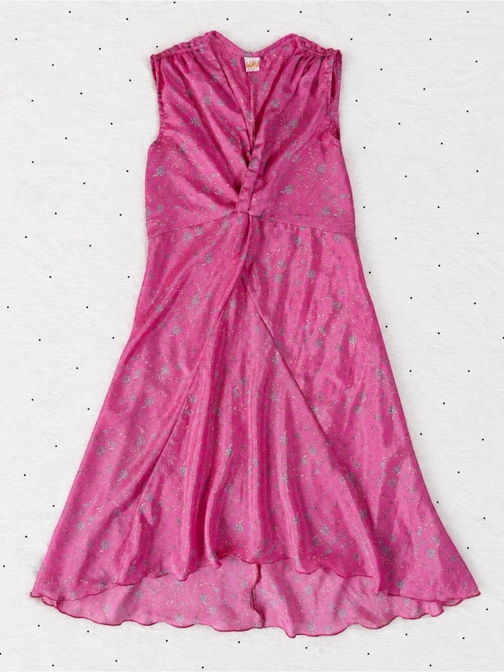 VTG Y2K 90s Woman Pink Pure Silk Dainty Floral Sleeveless Sheer Midi Dress MEDIU